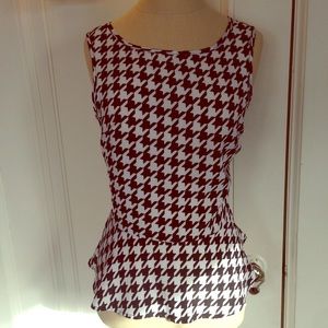 NWOT Ali & Kris B&W Houndstooth Peplum Chiffon Top